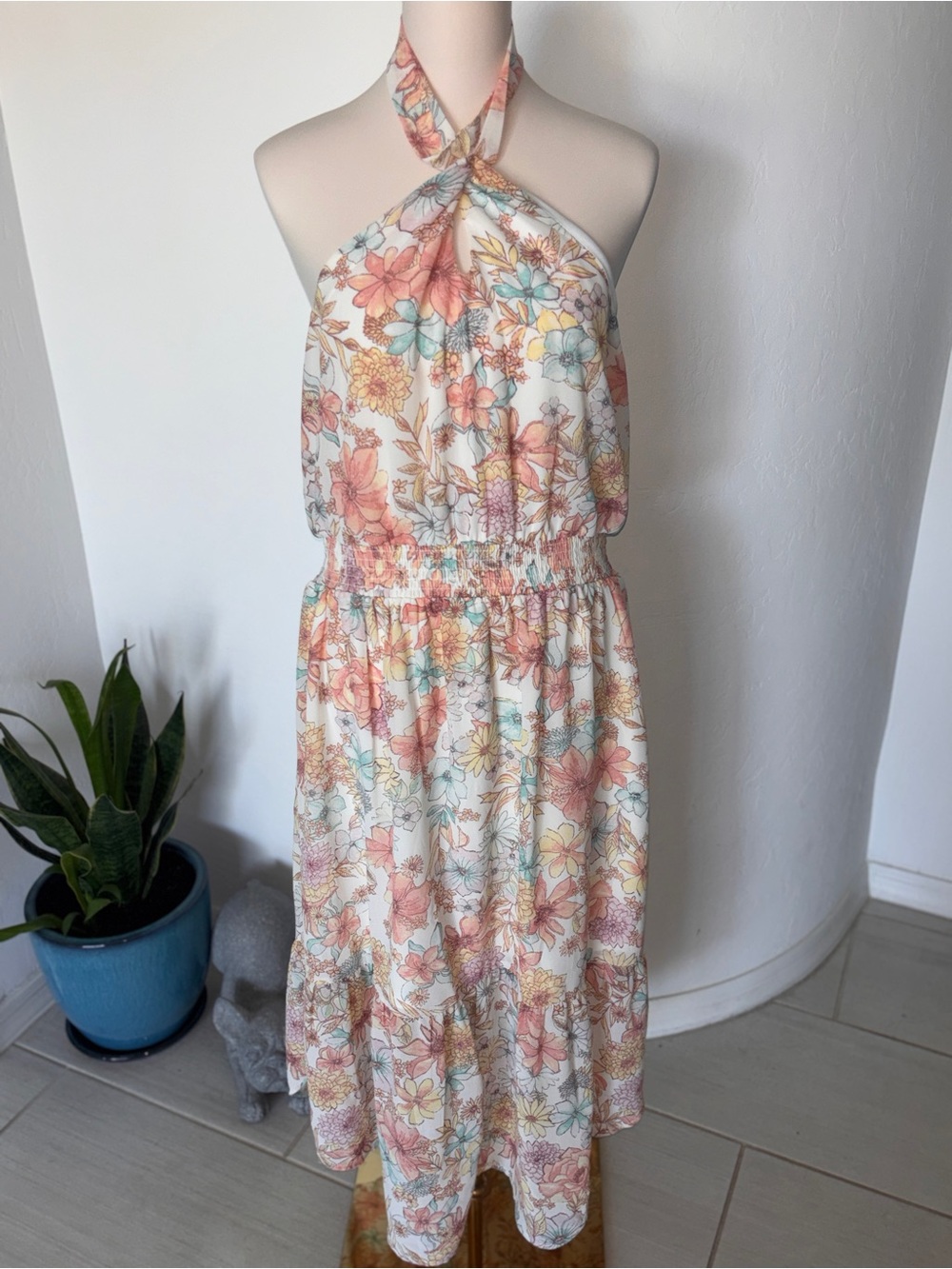 Maurice’s Floral Halter Midi Dress in Cream and Peach